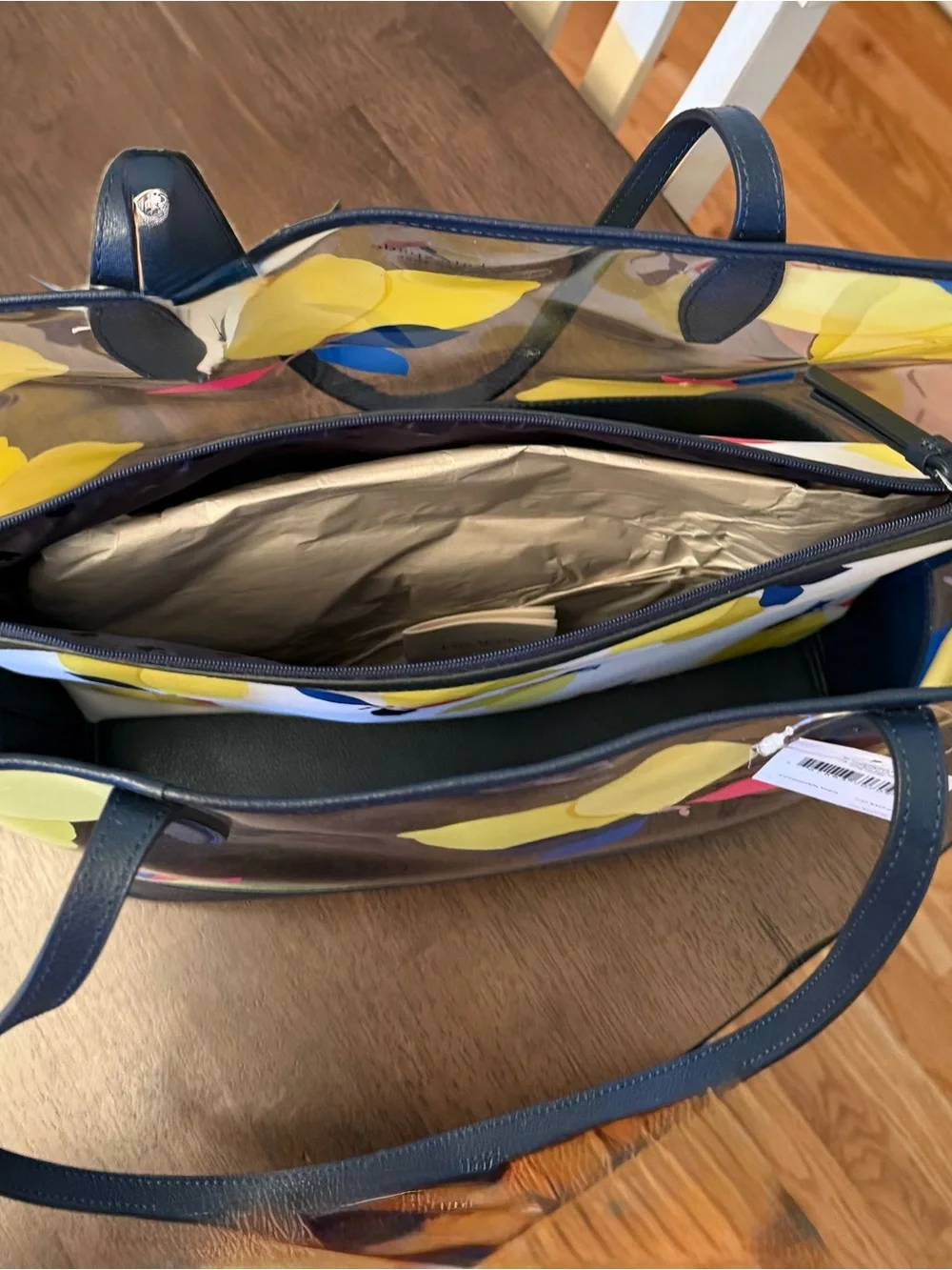 NWT New Kate Spade Navy See-Through  Lemon Zest Large Triple Compartment Tote